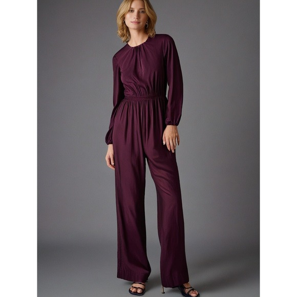 Old Navy Jumpsuit/Coverall/Romper XL Long Sleeve With‎ Silky Draping. Raspberry. - Picture 1 of 8